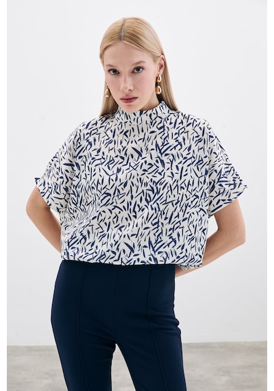 Sateen Yarasa Kol Desenli Bluz - Lacivert-135741 Lacivert