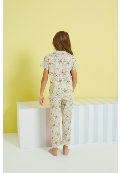 Siyah İnci Örme Düğmeli Pijama Takım 24108022 Çok Renkli