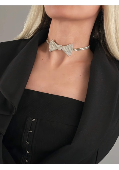 Papyon Model Rhinestone Choker Tasma Model Gold Renk Kolye Gold Çok Renkli