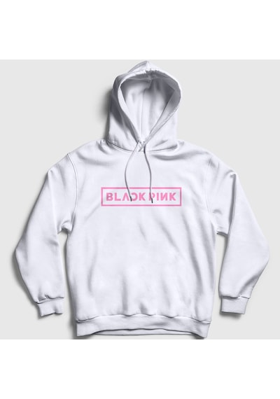 Presmono Unisex Logo Blackpink Kapüşonlu Sweatshirt Beyaz