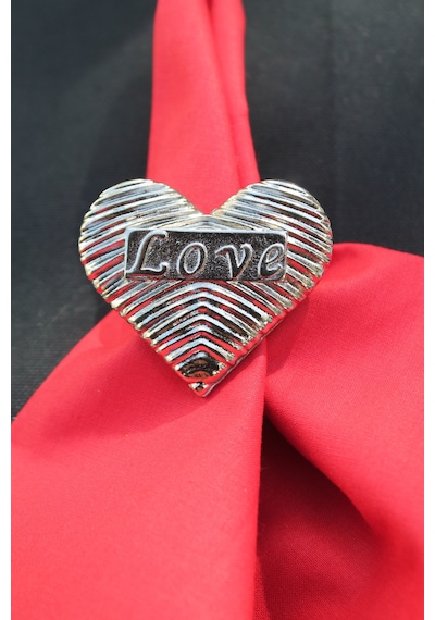 6 Adet Gümüş Love Kalp Metal Peçete Halkası - Napkin Ring