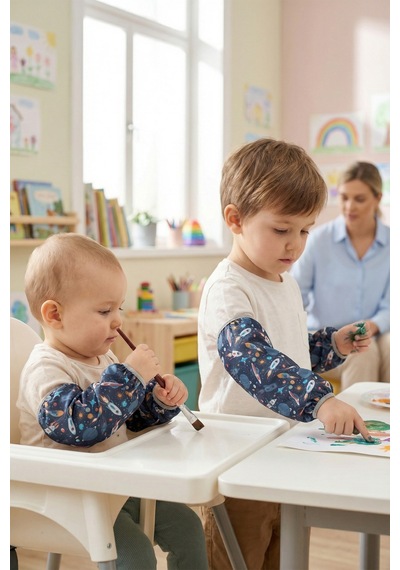 Sıvı Geçirmez Lastikli Bebek Mama Beslenme Kolluğu Seti Çocuk Aktivite Etkinlik Kol Kılıfı Galaxy