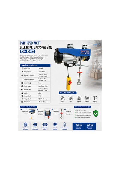 Cmc 1350 Watt Elektrikli Caraskal Vinç 400-800 Kg