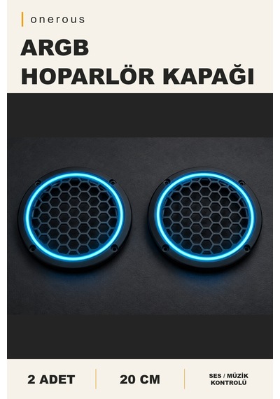 Onerous 2 Adet 20 Cm Argb Led Hoparlör Kapağı, Müzik Kontrollü Çok Renkli