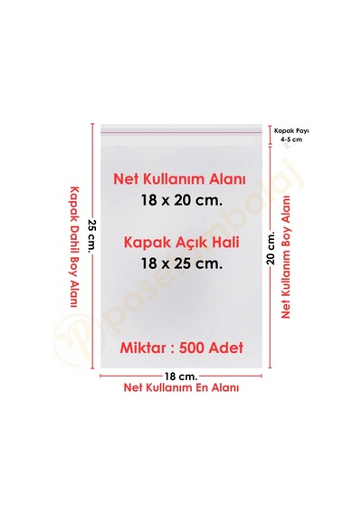 18x20+5 Cm. 18x25 500 Adet Şeffaf Bantlı Yapışkanlı Opp Poşet