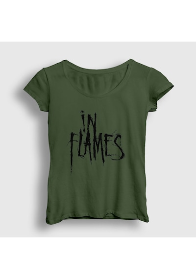 Presmono Kadın Logo In Flames T-shirt Haki