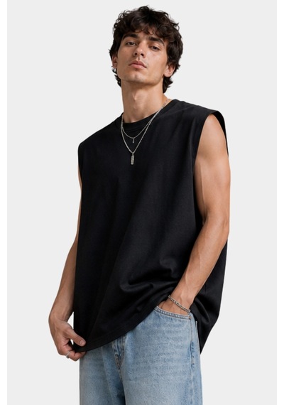 Thiff Erkek Oversize Kolsuz T-shirt Tişört Atlet Siyah