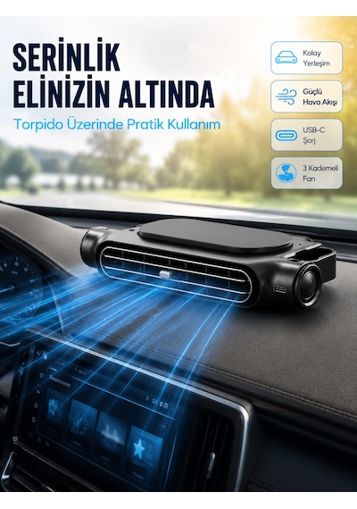 Vantilatör Araç Koltuk Başlığı Soğutucu Fan Usb Şarjlı 3 Kademeli Sessiz Boyun Serinletici
