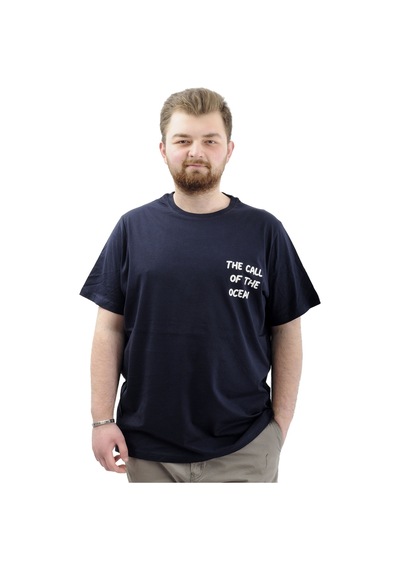 Mode Xl Büyük Beden Erkek Tişört Baskılı Pamuklu Bisiklet Yaka T-shirt Touch U24067 Lacivert Lacivert