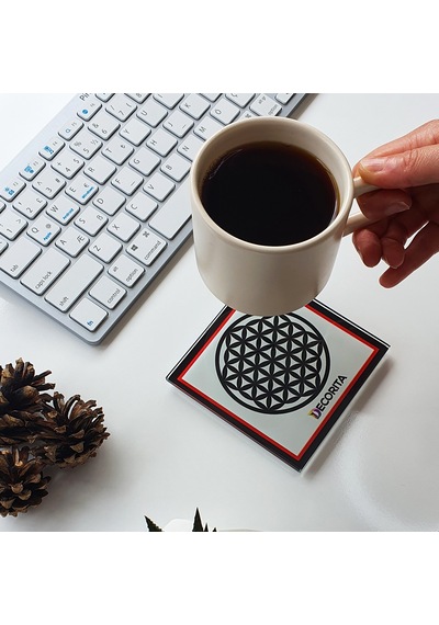 Decorita Cam Bardak Altlığı Decorita Logolu Kırmızı - Siyah 4'lü Takım 10 x 10 CM Kırmızı - Siyah