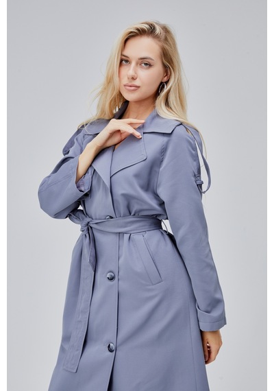 Gri Oversize Astarlı Uzun Trençkot