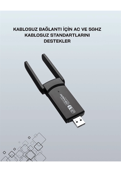 Yüksek Hızlı 1200 Mbps Çift Bant Usb Wifi Adaptör Güçlü Sinyal, Geniş Uyumluluk
