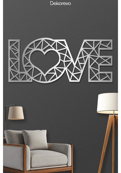 Love Yazı Metal Duvar Tablosu - Metal Duvar Sanatı - Gümüş - 15 X 30 Cm