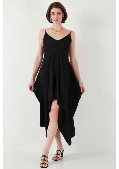 Lela Asimetrik Kesim Regular Fit Midi Boy Askılı V Yaka Bayan Elbise 5866131 Siyah Lela Asimetrik Kesim Regular Fit Midi Boy Askılı V Yaka Bayan Elbise 5866131 Siyah