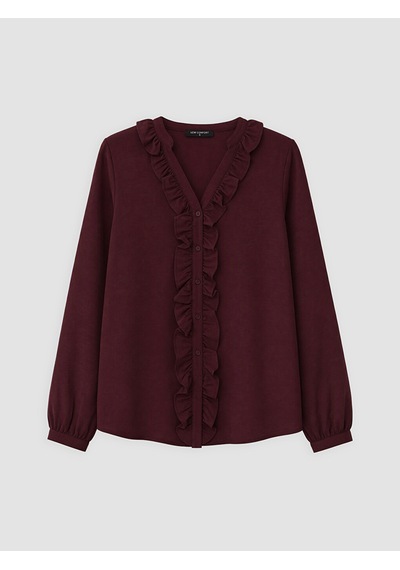 Lcw Comfort Bordo Kaçık Yaka Fırfırlı Kadın Gömlek