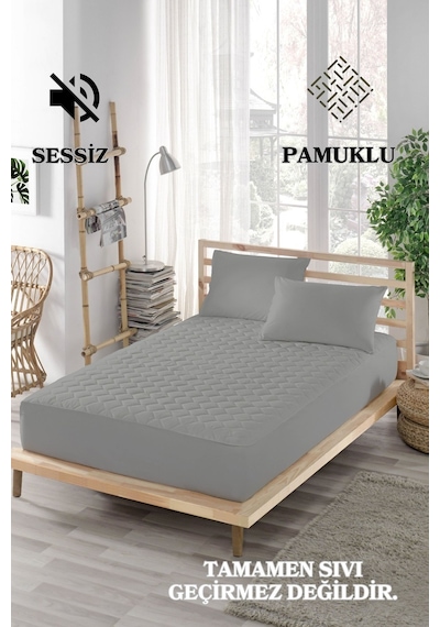 Ely Parker Sessiz Alez Yatak Koruyucu Kapitoneli Pamuk Fitted Tek Çift Kişilik Bebek Alezi ELYPRKR00580 Gri