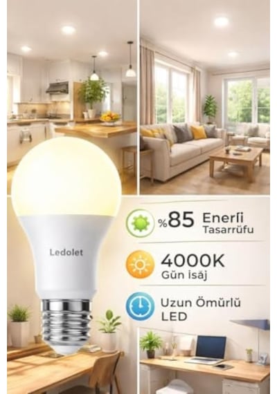 9w 60w Led Ampul E27 4000k Gün Işığı Yüksek Enerji Tasarruflu Lamba Diğer