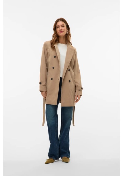 Vero Moda Kadın Vmchelsea Düğmeli Belden Bağlamalı Trençkot 10329343 Vizon Vizon
