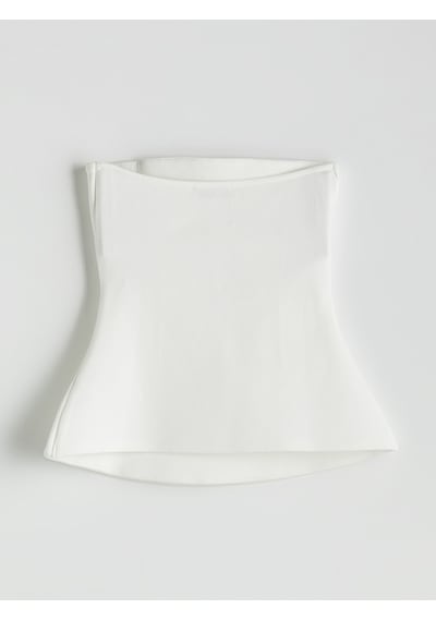 Lcw Vision Beyaz Straplez Yaka Peplum Bluz