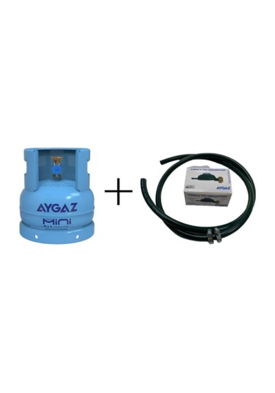 Aygaz Mini Karavan Tüpü + Vanalı Dedantör + 1.5 Metre Hortum 2 Mavi