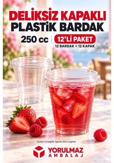 250 Cc Deliksiz Kapaklı Sızdırmaz Pet Bardak 12 'li 40