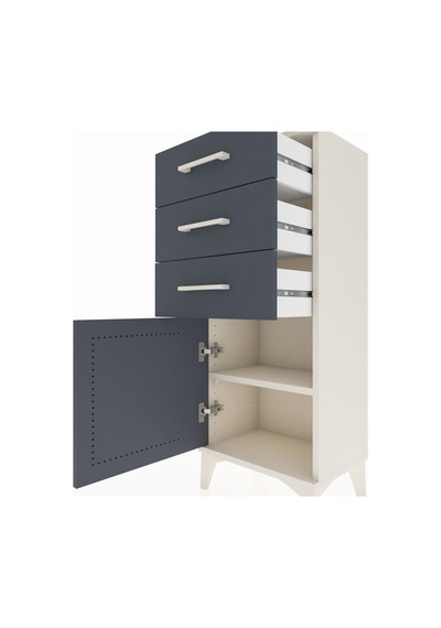 Arges Komodin Tek Raflı 3 Çekmeceli Tek Kapaklı 44x30x106 Aytaşı-antrasit Aytası