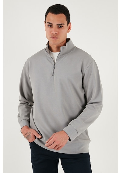 Buratti Pamuklu Regular Fit Yarım Fermuarlı Dik Yaka Erkek Sweat 5905470 Gri