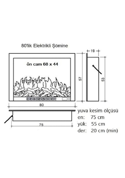 Alaz Efekt 1800w 80cm Bluetooth Ve Ses Efektli Dekoratif Elektrlkli Şömine