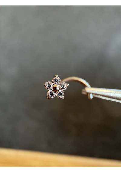 Yüksek Kalite G23 Titanium Beş Taş Papatya Zirkon 6x0.8mm Titanyum Hızma Piercing Gümüş