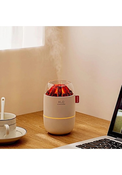 Buffer Ahşap Odun Ateşi Tasarımlı 280 Ml Ultrasonik Hava Nemlendirici & Aroma Difüzör Soğuk Buhar Makinesi, Led Işıkl