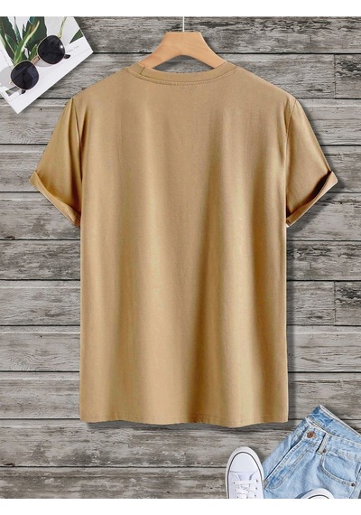 Kuş Logo Minimal T-shirt - Vizon Oversize Baskılı Bisiklet Yaka Vizon