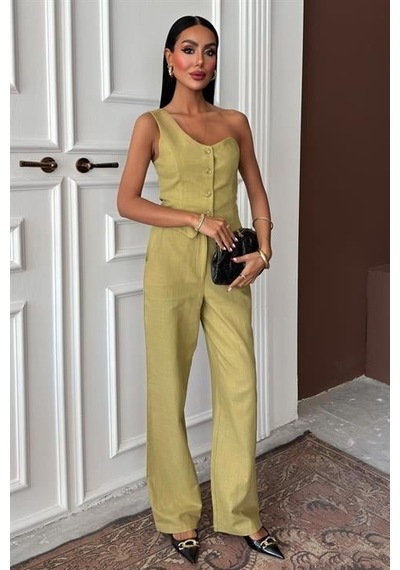 Moderie Butik Tek Omuz Büstiyer Plazzo Pantolon Viscon Takım 10159 Çağla