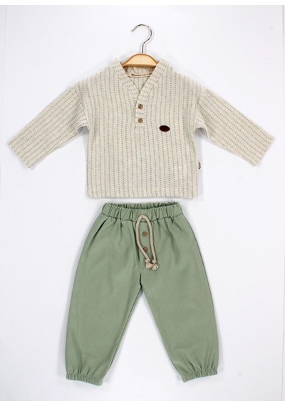 Babyhola Bayramlık Erkek Bebek Çocuk Takım 0-2 Yaş Çizgi Desen İkili Set 2221 Yeşil