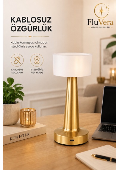 Gold Şarjlı Led Masa Lambası Kablosuz Dokunmatik Taşınabilir Dekoratif Gece Lambası Usb-c Altın
