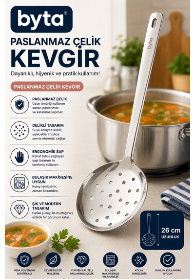 Paslanmaz Çelik Kevgir 26 Cm Delikli Süzgeç Servis Kaşığı Diğer