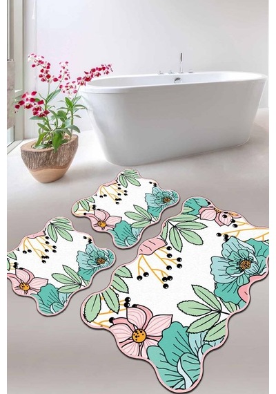 Anemon Djt 3 Lü Set Banyo Halısı Takımı, Klozet Paspası Çok Renkli