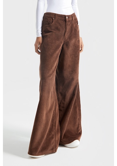 Itsbasic Kadın Taba Renk Hera Kalın Fitilli Kadife Kumaş Palazzo Fit Pantolon