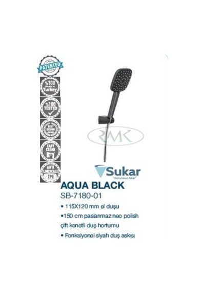 Sukar Askılı Duş Seti Siyah Aqua Black Siyah
