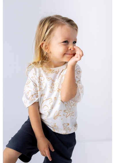 Mininio Zeyland Erkek Bebek Hayvan Desenli T-shirt - 6249 - Ekru