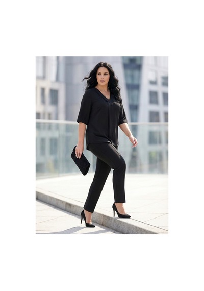 Hanezza Yarım Kol Krep Bluz Siyah - 4035099 Siyah