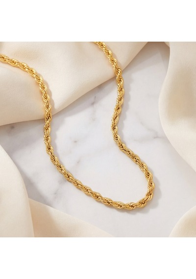 Ferizz Ferizz Altın Kaplama 4Mm Kalınlıkta Unisex Burgu Zincir Gümüş