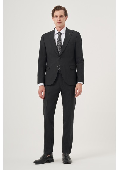 Morven Erkek Siyah Yünlü Platinium Classic Çizgili Slim Fit Sivri Yaka Takım Elbise 25mc001067001 Siyah Morven Erkek Siyah Yünlü Platinium Classic Çizgili Slim Fit Sivri Yaka Takım Elbise 25mc001067001 Siyah
