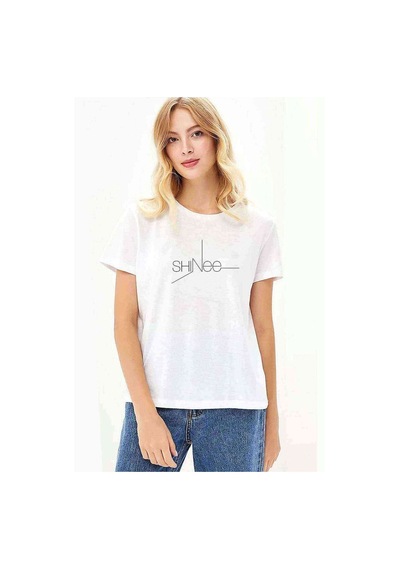 Shinee Logo Baskılı Beyaz Kadın Tshirt