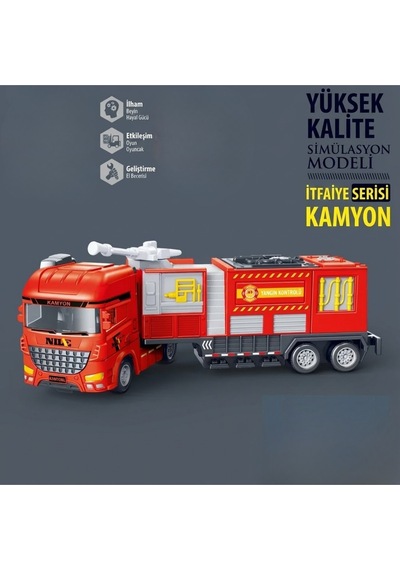 Büyük Boy Hareketli İtfaiye Kamyonu - Eğitici Simülasyon Oyuncak İtfaiye Aracı 26 Cm