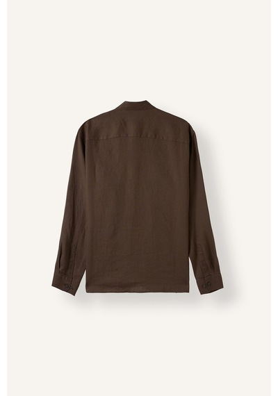 Defacto %100 Keten Regular Fit Polo Yaka Basic Uzun Kollu Gömlek C1825ax26smbn151 Kahve-bn151