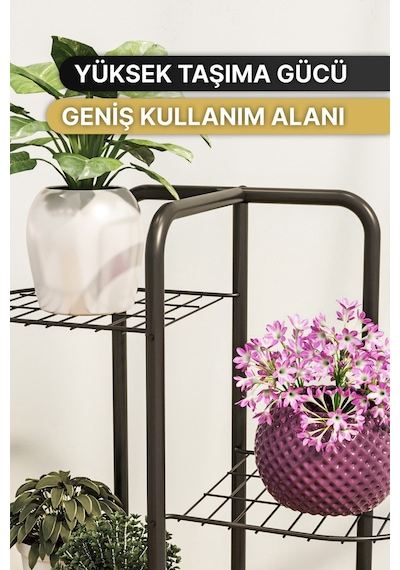 Bino 4 Katlı Metal Çiçeklik Dekoratif Lüks Bahçe Mobilyası Saksı Standı Saksılık Raf