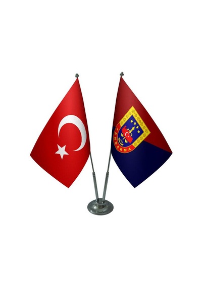 Masa Üstü Jandarma Bayrağı Türk Bayrağı İkili Krom Direk Masa Bay