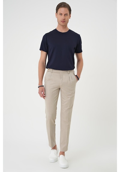 Efor Comfort Fit Çift Pileli Dokulu Esnek Pamuk Bej Pantolon P 1158 Bej