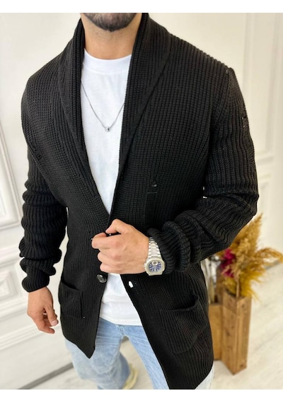 Elku Moda Hırka Örgülü Şal Yaka Cepli Lazer Kesim Yırtık Detaylı Tüylenmez Örgü Triko Hırka Siyah Elku Moda Hırka Örgülü Şal Yaka Cepli Lazer Kesim Yırtık Detaylı Tüylenmez Örgü Triko Hırka Siyah