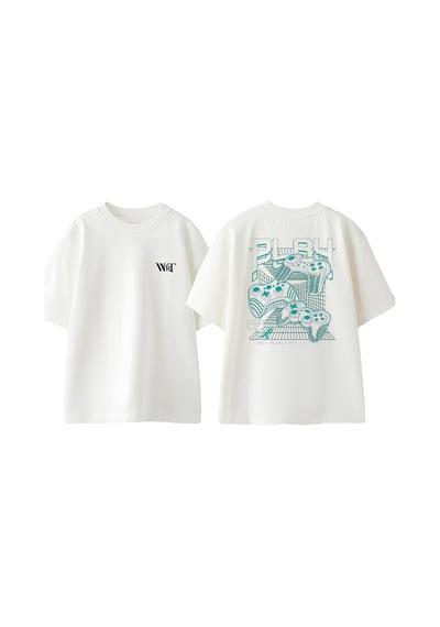 Thewert Konsol Play Tasarım Sırt Baskılı Pamuk Beyaz Oversize T-shirt